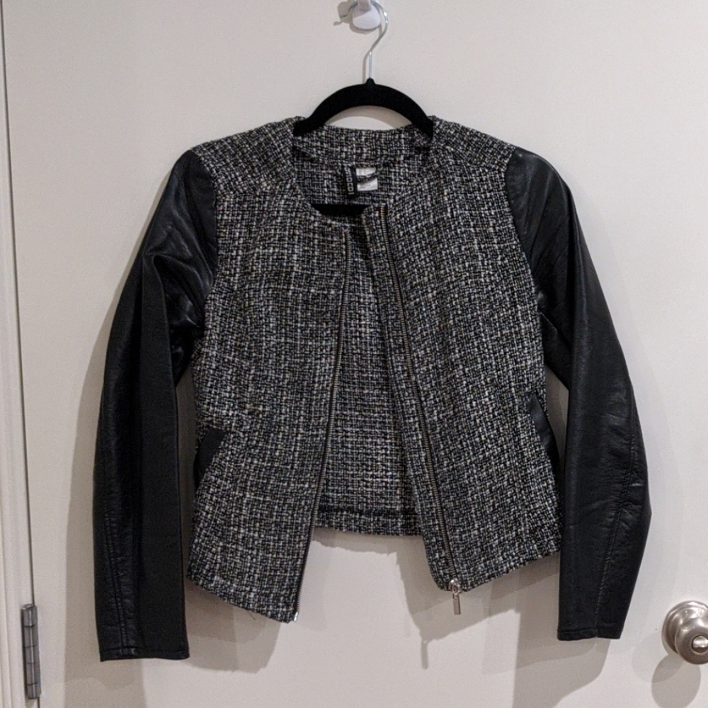 H&M Tweed and Faux Leather Jacket Size 4